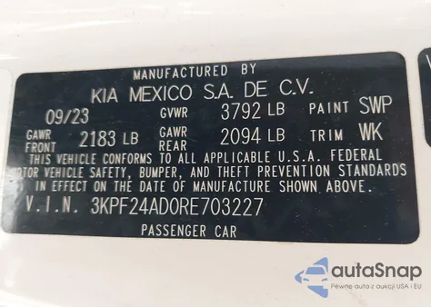 2024 Kia Forte Lxs z USA, uszkodzony, nr VIN 3KPF24AD0RE703227